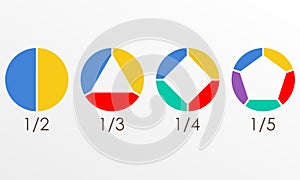 Circular chart set. Pie diagram template. Circle infographics concept with 2,3,4,5 steps, parts, levels or options.